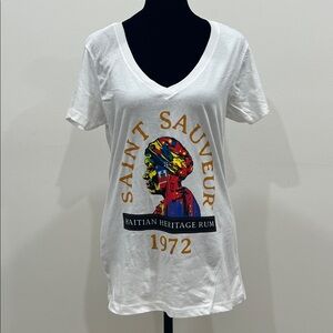 Ideal T Saint Sauveur 1972 Ladies Black V-Neck Shirt - White